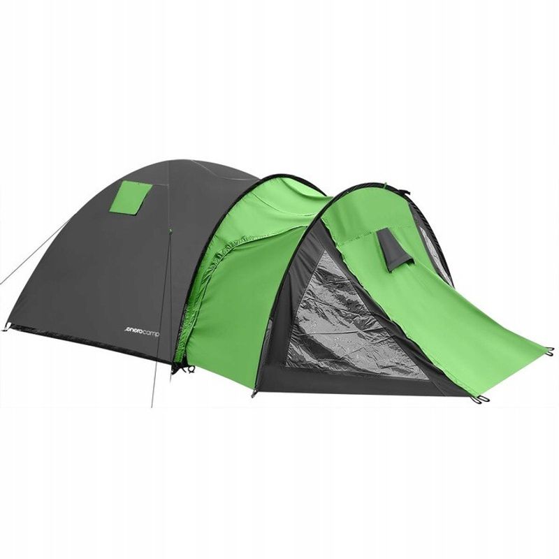 Sport si Outdoor - Camping - Corturi camping - Cort camping 4 persoane cu antreu, impermeabil 3000 mm, 450x210x150 cm, negru si verde - Infinity.ro