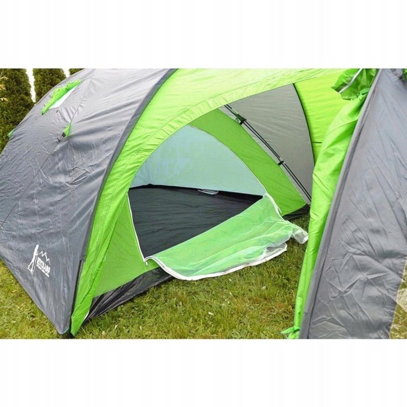 Sport si Outdoor - Camping - Corturi camping - Cort camping 4 persoane cu antreu, impermeabil 3000 mm, 450x210x150 cm, negru si verde - Infinity.ro