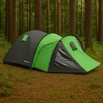 Sport si Outdoor - Camping - Corturi camping - Cort camping 4 persoane cu antreu, impermeabil 3000 mm, 450x210x150 cm, negru si verde - Infinity.ro