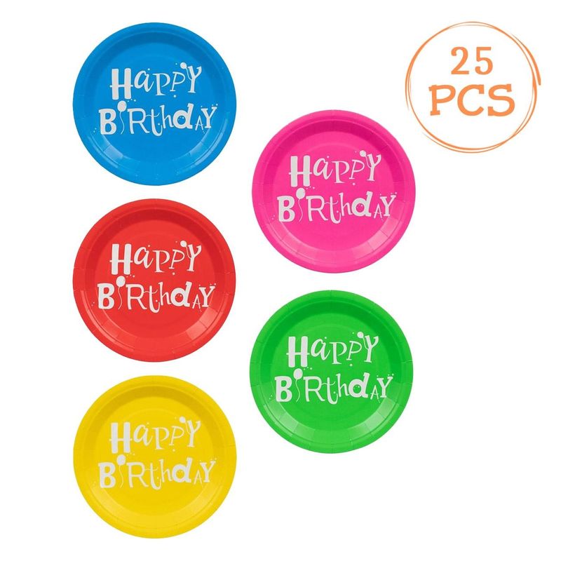 Casa si Gradina - Decoratiuni - Decoratiuni petrecere - Vesela pentru petrecere - Set Farfurii Carton Multicolor pentru Aniversare Happy Birthday 18cm - Infinity.ro