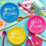 Casa si Gradina - Decoratiuni - Decoratiuni petrecere - Vesela pentru petrecere - Set Farfurii Carton Multicolor pentru Aniversare Happy Birthday 18cm - Infinity.ro