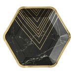 Casa si Gradina - Decoratiuni - Decoratiuni petrecere - Vesela pentru petrecere - Farfurii de carton negre marmorate cu folie aurie 18cm - Infinity.ro