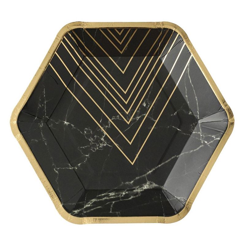 Casa si Gradina - Decoratiuni - Decoratiuni petrecere - Vesela pentru petrecere - Farfurii de carton negre marmorate cu folie aurie 18cm - Infinity.ro