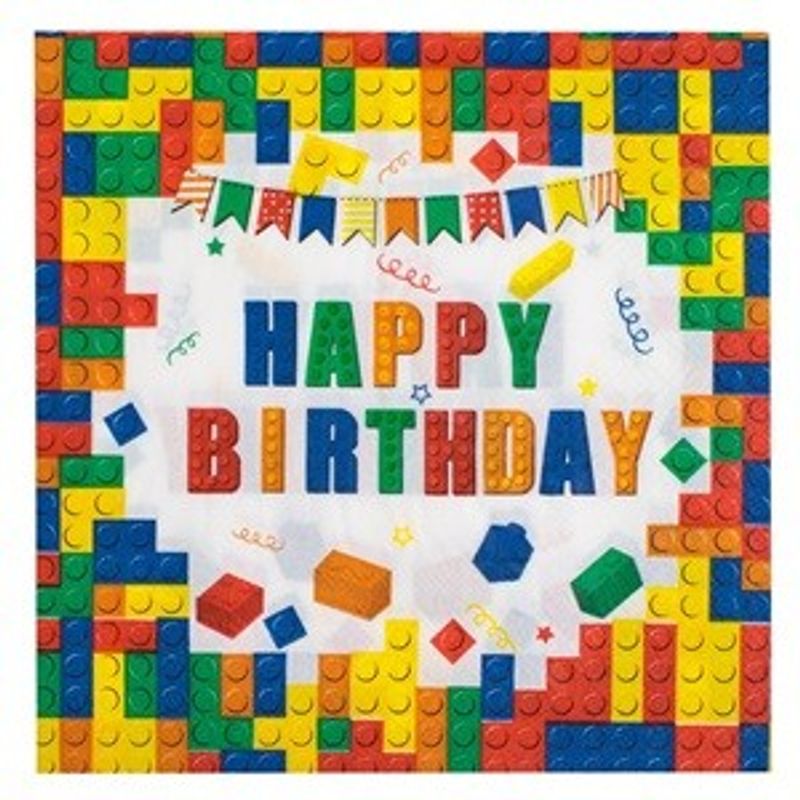 Casa si Gradina - Decoratiuni - Decoratiuni petrecere - Accesorii pentru petrecere - Servetele de Masa de Petrecere cu 1 Strat Albe Caramizi Colorate Happy Birthday 33x33cm - 20buc - Infinity.ro