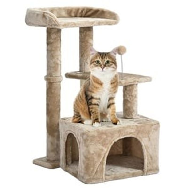 Petshop - Accesorii petshop - Jucarii animale - Ansambluri de joaca - Ansamblu de joaca cu 3 niveluri pentru pisici, 45x40x78cm, Bej - Infinity.ro