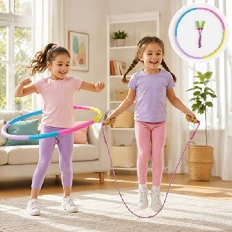 Jucarii, Copii si Bebe - Jucarii si jocuri - Jucarii de rol - Set joaca doctor - Set 2 in 1: Cerc Hula Hoop 65 cm si Coarda de Sarit 220 cm, Multicolor, Plastic - Infinity.ro