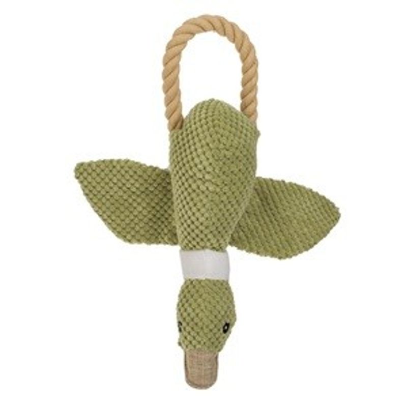 Jucarii, Copii si Bebe - Jucarii si jocuri - Jucarii de plus - Jucarie pentru caini, Rata verde cu sfoara si efecte sonore, 10x42 cm - Infinity.ro