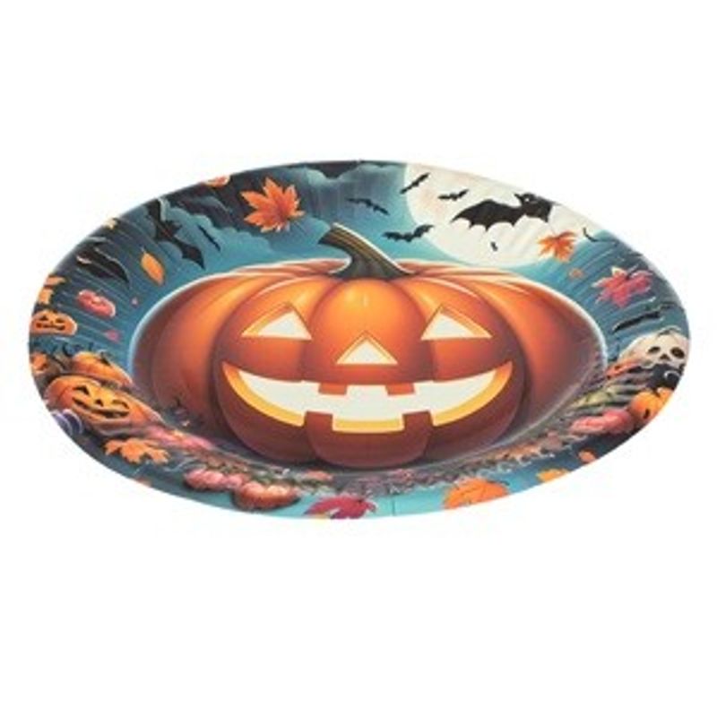 Casa si Gradina - Decoratiuni - Decoratiuni petrecere - Vesela pentru petrecere - Farfurii de Petrecere din Carton cu Model Dovleac, 23 cm, Set 6 buc - Infinity.ro
