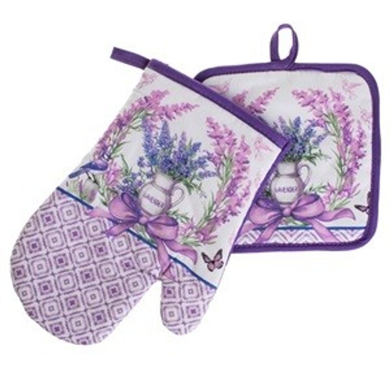 Casa si Gradina - Textile si covoare - Textile bucatarie - Manusi bucatarie - Manusa si servet de bucatarie cu model de Paste, Lavanda, 2 buc - Infinity.ro