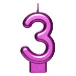 Casa si Gradina - Decoratiuni - Aromaterapie si lumanari - Lumanari si candele - Lumanare Cifra 3 pentru Tort, Fucsia Metalizat, Parafina - Infinity.ro