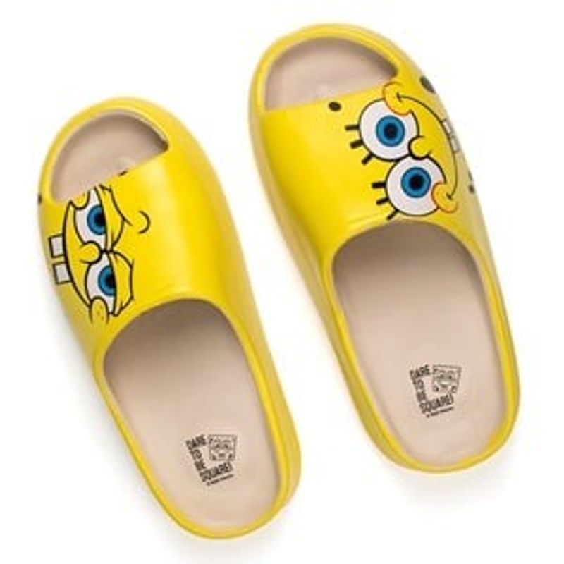 Fashion, accesorii si bijuterii - Femei - Incaltaminte femei - Slapi si papuci femei - Slapi de plaja tip slides, Galbeni cu model Sponge Bob, pentru femei - Infinity.ro