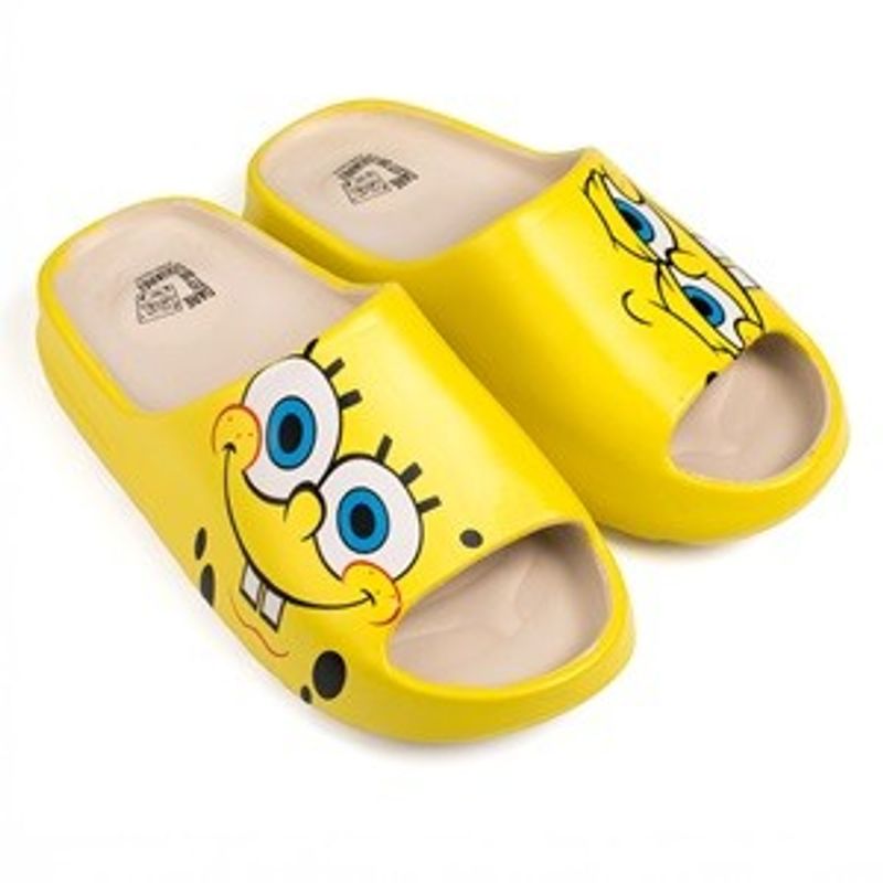 Fashion, accesorii si bijuterii - Femei - Incaltaminte femei - Slapi si papuci femei - Slapi de plaja tip slides, Galbeni cu model Sponge Bob, pentru femei - Infinity.ro