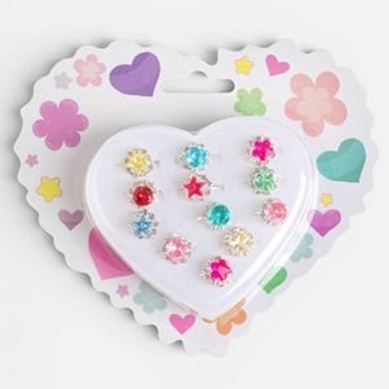 Fashion, accesorii si bijuterii - Copii - Accesorii copii - Bijuterii si ceasuri copii - Inele pentru copii cu pietre colorate, 12 buc, argintii, marime reglabila - Infinity.ro