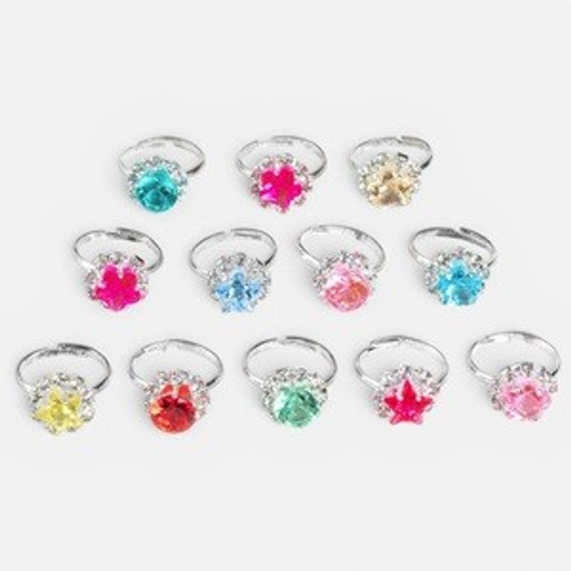 Fashion, accesorii si bijuterii - Copii - Accesorii copii - Bijuterii si ceasuri copii - Inele pentru copii cu pietre colorate, 12 buc, argintii, marime reglabila - Infinity.ro