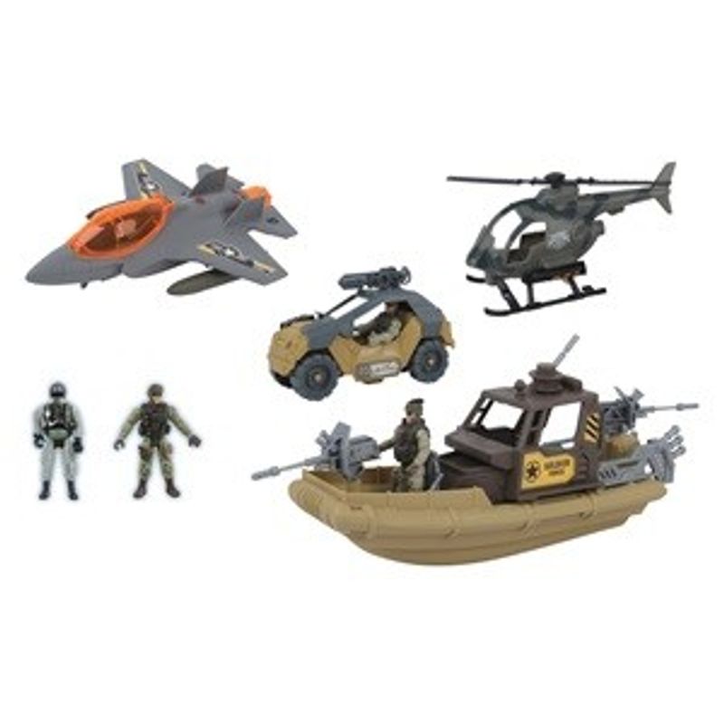 Jucarii, Copii si Bebe - Jucarii si jocuri - Jucarii de rol - Arme de jucarie - Set Militar cu Figurine, Avion, Elicopter, Vehicul si Barca, Multicolor - Infinity.ro