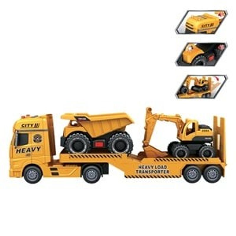 Jucarii, Copii si Bebe - Jucarii si jocuri - Vehicule si jucarii cu telecomanda - Utilaje constructie de jucarie - Set 2 Vehicule de Constructii cu Lumini si Sunete, Galben - Infinity.ro