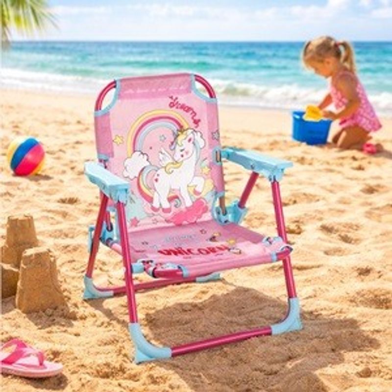 Casa si Gradina - Mobilier - Mobilier copii - Mobilier camera copiilor - Scaun pliabil pentru copii cu model Unicorn, 33x34x47cm, Roz - Infinity.ro