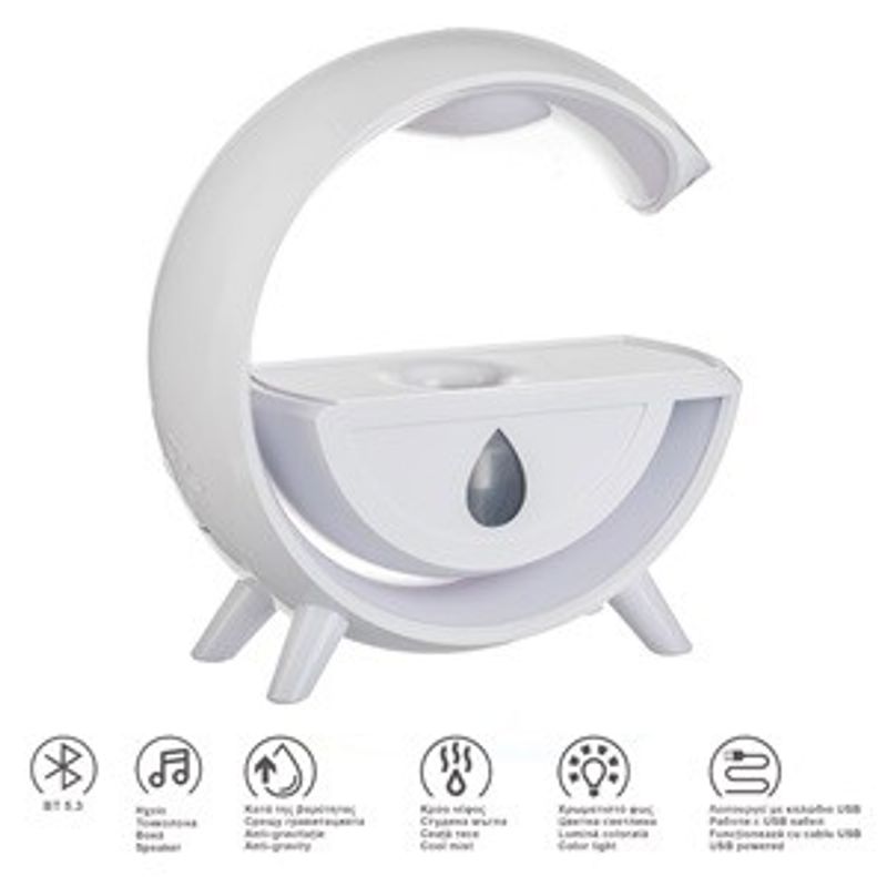 Casa si Gradina - Corpuri si surse de iluminat - Veioze si lampi - Veioze - Lampa LED cu Umidificator si Boxa, USB, 24x8x26cm, Alb - Infinity.ro
