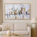 Casa si Gradina - Decoratiuni - Tablouri - Tablou in Ulei cu Model Abstract Oras cu Cladiri, 100x70cm, Rama Aurie - Infinity.ro