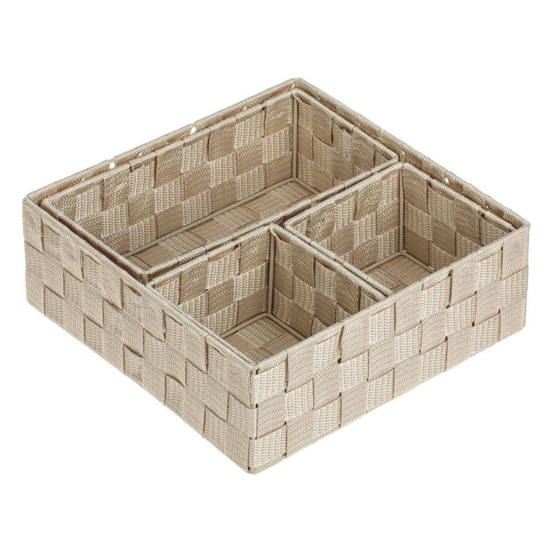 Jucarii, Copii si Bebe - Scutece si consumabile copii - Cutii si cosuri depozitare scutece - Set 4 Cosuri de Depozitare Bej, Tip Ratan cu Cadru Metalic, 3 Dimensiuni - Infinity.ro