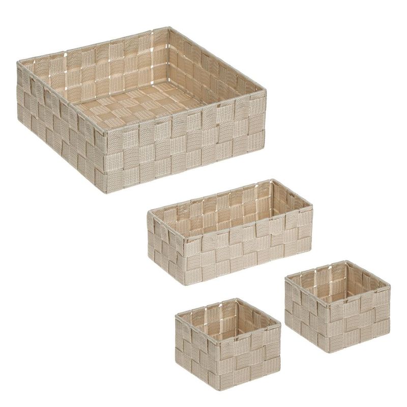Jucarii, Copii si Bebe - Scutece si consumabile copii - Cutii si cosuri depozitare scutece - Set 4 Cosuri de Depozitare Bej, Tip Ratan cu Cadru Metalic, 3 Dimensiuni - Infinity.ro