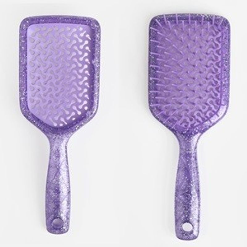 Ingrijire personala si Cosmetice - Ingrijire personala - Ingrijire par - Perii de par si piepteni - Perie de par cu glitter, model perforat, forma dreptunghiulara, roz/lila - Infinity.ro