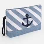 Fashion, accesorii si bijuterii - Femei - Lenjerie si pijamale femei - Imbracaminte de plaja femei - Portfard de plaja albastru cu dungi si ancora, 27x19 cm - Infinity.ro