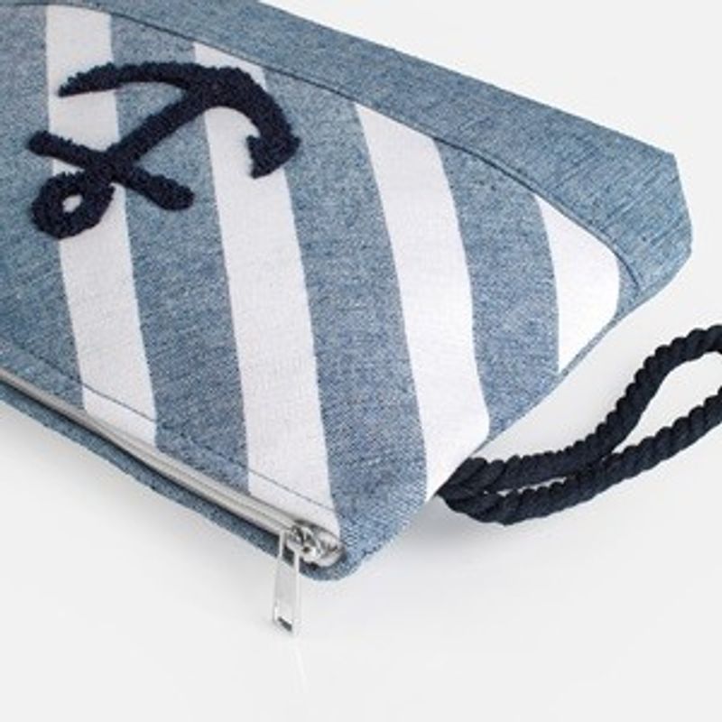 Fashion, accesorii si bijuterii - Femei - Lenjerie si pijamale femei - Imbracaminte de plaja femei - Portfard de plaja albastru cu dungi si ancora, 27x19 cm - Infinity.ro