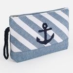 Fashion, accesorii si bijuterii - Femei - Lenjerie si pijamale femei - Imbracaminte de plaja femei - Portfard de plaja albastru cu dungi si ancora, 27x19 cm - Infinity.ro