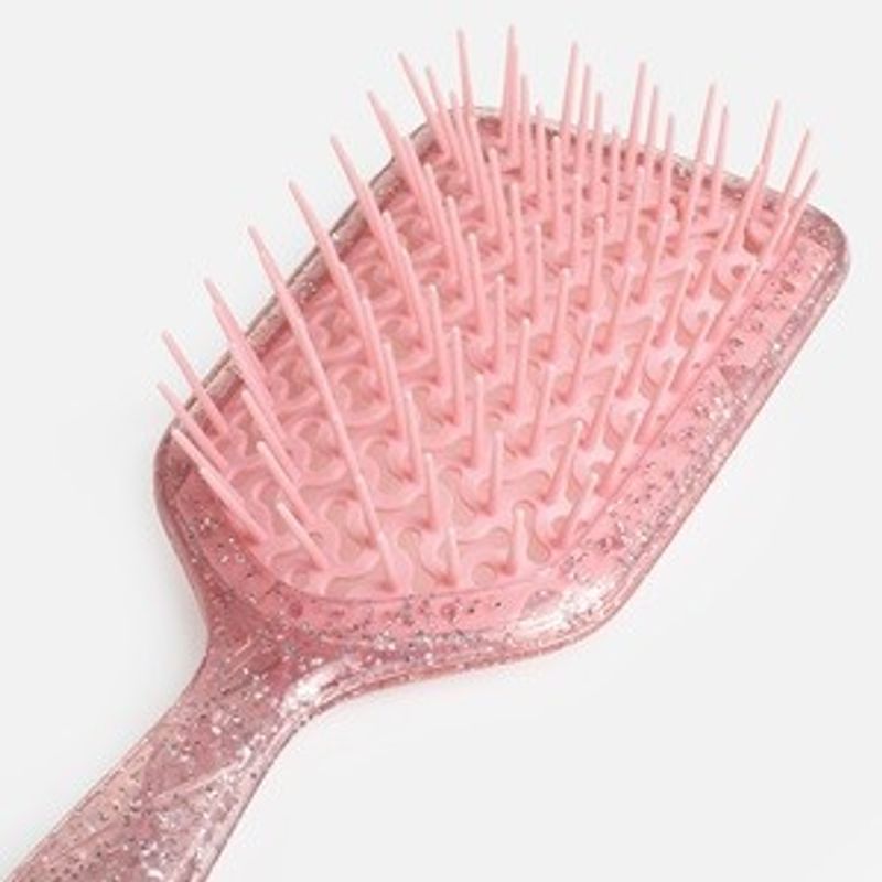 Ingrijire personala si Cosmetice - Ingrijire personala - Ingrijire par - Perii de par si piepteni - Perie de par cu glitter, model perforat, forma dreptunghiulara, roz/lila - Infinity.ro