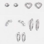 Fashion, accesorii si bijuterii - Barbati - Bijuterii barbati - Cercei tip stud cu strasuri, Set 5 perechi, Argintiu - Infinity.ro