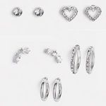 Fashion, accesorii si bijuterii - Barbati - Bijuterii barbati - Cercei tip stud cu strasuri, Set 5 perechi, Argintiu - Infinity.ro