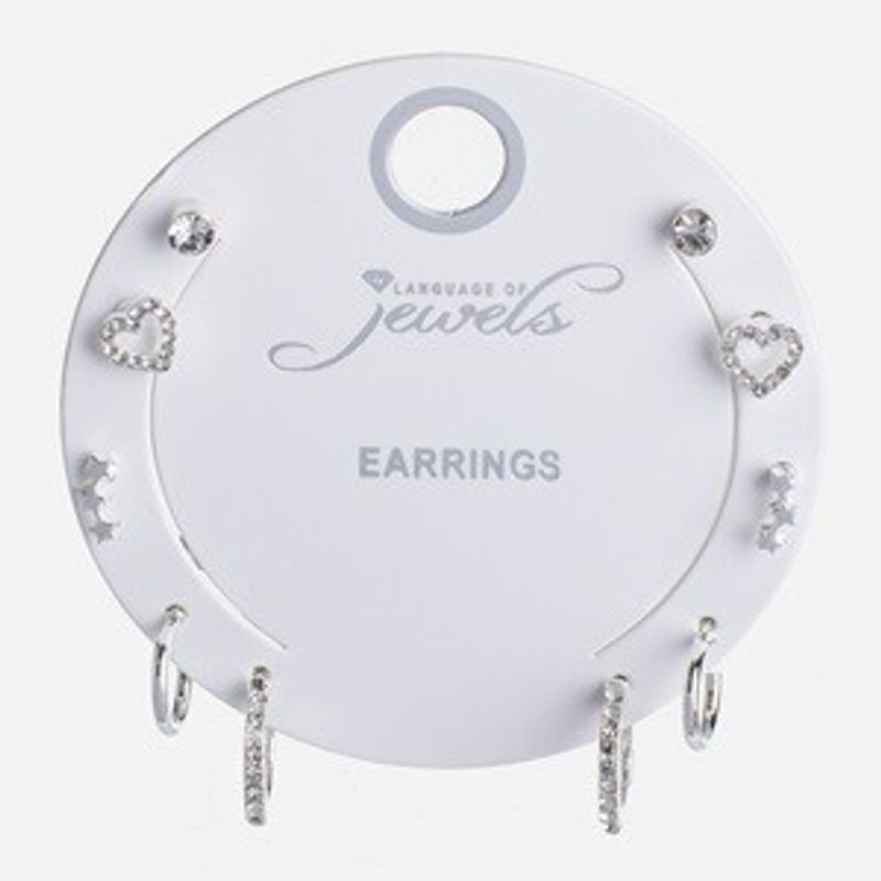 Fashion, accesorii si bijuterii - Barbati - Bijuterii barbati - Cercei tip stud cu strasuri, Set 5 perechi, Argintiu - Infinity.ro