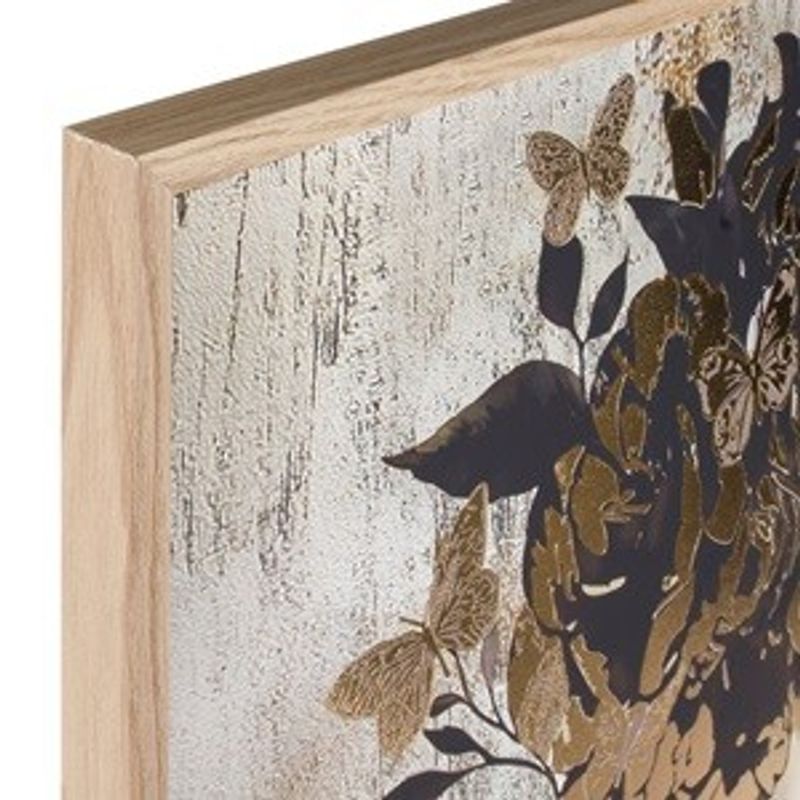Casa si Gradina - Decoratiuni - Tablouri - Tablou in ulei, Femeie cu flori si fluturi, Rama din plastic cu aspect de lemn, 60x60x2,5 cm, Negru si auriu - Infinity.ro