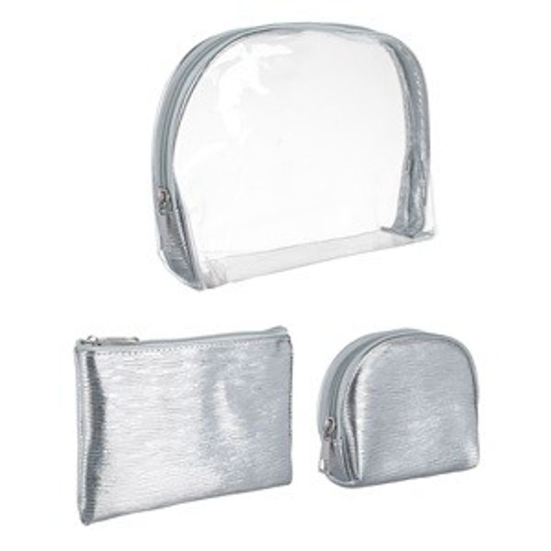 Ingrijire personala si Cosmetice - Machiaj - Portfarduri si genti cosmetice - Set 3 Portfarduri Argintii pentru Cosmetice - Infinity.ro