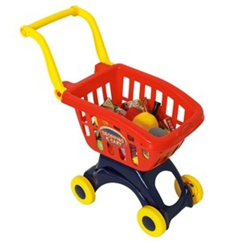 Jucarii, Copii si Bebe - Jucarii si jocuri - Jucarii de rol - Set joaca supermarket - Carucior de supermarket cu alimente, Set 20 buc, Rosu/Albastru/Galben - Infinity.ro