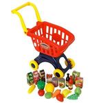 Jucarii, Copii si Bebe - Jucarii si jocuri - Jucarii de rol - Set joaca supermarket - Carucior de supermarket cu alimente, Set 20 buc, Rosu/Albastru/Galben - Infinity.ro