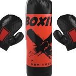 Sport si Outdoor - Echipament Sportiv - Accesorii echipament sportiv - Manusi sport - Sac de box cu manusi, 14x45 cm, rosu-negru - Infinity.ro