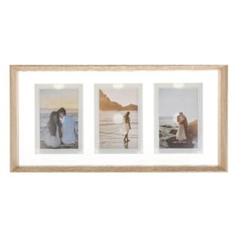 Casa si Gradina - Decoratiuni - Obiecte decorative - Accesorii decorative - Rama foto bej cu 3 locuri, 50x25 cm, plastic cu aspect de lemn si sticla - Infinity.ro