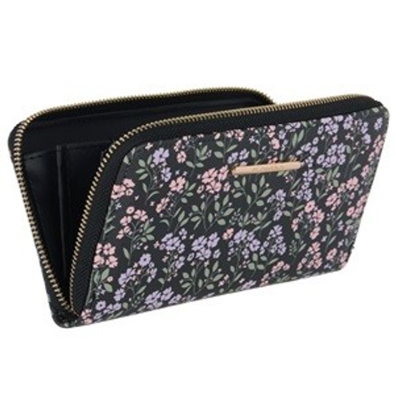 Fashion, accesorii si bijuterii - Femei - Accesorii femei - Portofele femei - Portofel pentru femei, Negru cu Model Floral, 19,5x11x2,5cm - Infinity.ro