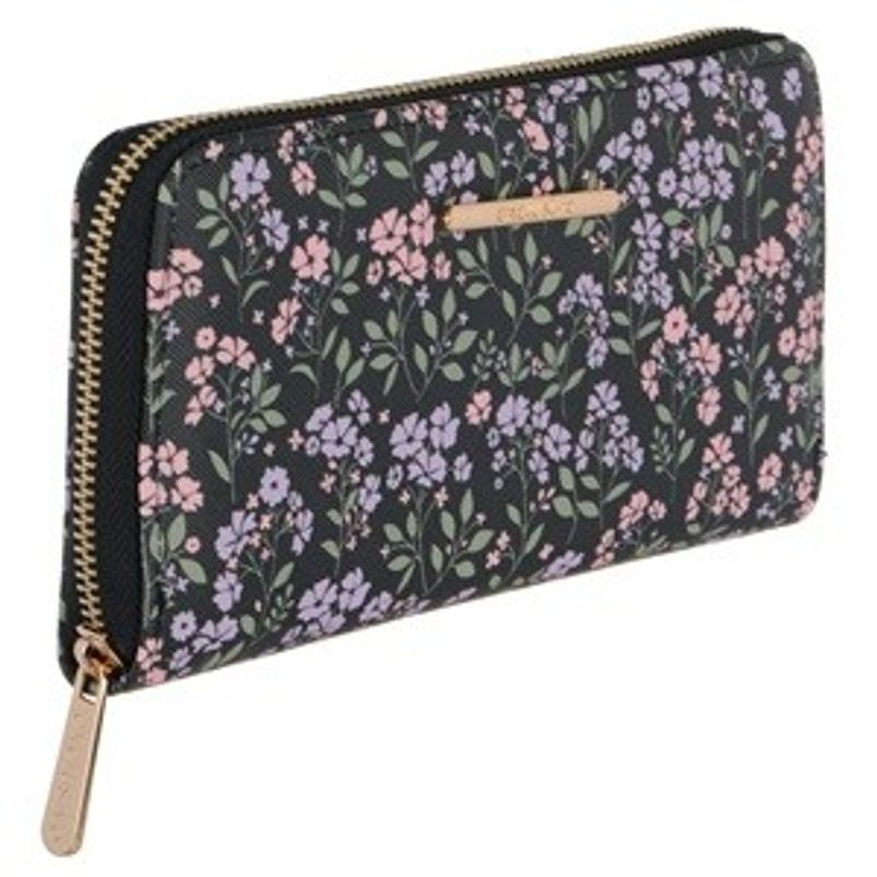 Fashion, accesorii si bijuterii - Femei - Accesorii femei - Portofele femei - Portofel pentru femei, Negru cu Model Floral, 19,5x11x2,5cm - Infinity.ro