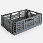 Jucarii, Copii si Bebe - Scutece si consumabile copii - Cutii si cosuri depozitare scutece - Ladita pliabila din plastic, 15L, Gri, cu manere integrate - Infinity.ro