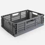 Jucarii, Copii si Bebe - Scutece si consumabile copii - Cutii si cosuri depozitare scutece - Ladita pliabila din plastic, 15L, Gri, cu manere integrate - Infinity.ro