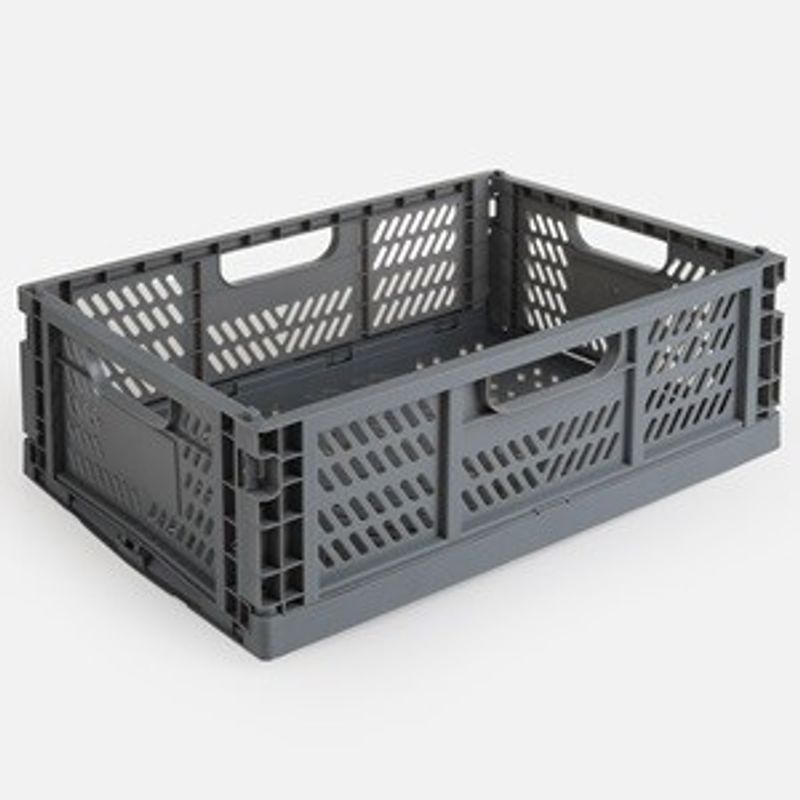 Jucarii, Copii si Bebe - Scutece si consumabile copii - Cutii si cosuri depozitare scutece - Ladita pliabila din plastic, 15L, Gri, cu manere integrate - Infinity.ro
