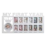 Casa si Gradina - Decoratiuni - Obiecte decorative - Accesorii decorative - Rama foto din lemn pentru primul an al bebelusului, 13 poze, 40x20 cm, alba - Infinity.ro