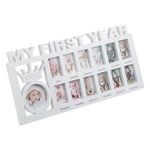 Casa si Gradina - Decoratiuni - Obiecte decorative - Accesorii decorative - Rama foto din lemn pentru primul an al bebelusului, 13 poze, 40x20 cm, alba - Infinity.ro