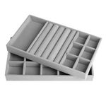 Fashion, accesorii si bijuterii - Femei - Bijuterii femei - Cutii bijuterii - Set 2 Suporturi Organizatoare pentru Bijuterii, Gri Suede, 21x12,5 cm - Infinity.ro