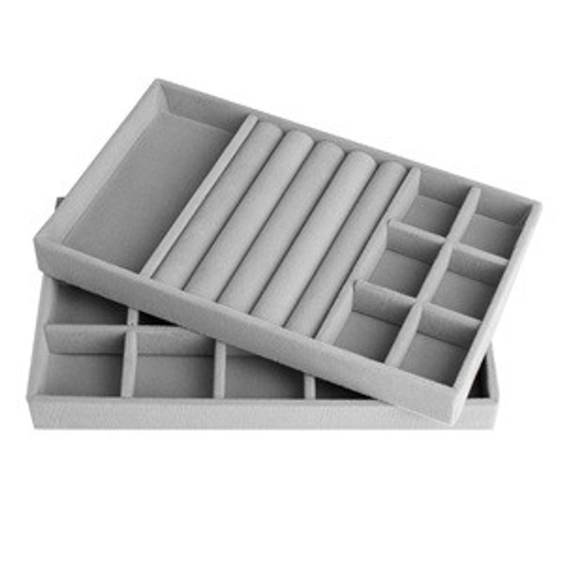 Fashion, accesorii si bijuterii - Femei - Bijuterii femei - Cutii bijuterii - Set 2 Suporturi Organizatoare pentru Bijuterii, Gri Suede, 21x12,5 cm - Infinity.ro