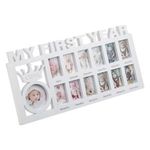 Casa si Gradina - Decoratiuni - Obiecte decorative - Accesorii decorative - Rama foto din lemn pentru primul an al bebelusului, 13 poze, 40x20 cm, alba - Infinity.ro