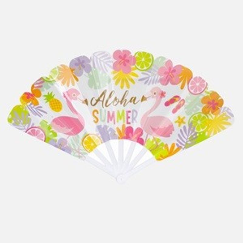 Carti si Birotica - Birotica - Articole ambalare - Evantai din Plastic Pliabil cu Model Flamingo, 22 cm, Alb - Infinity.ro
